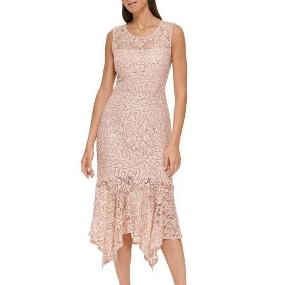 NEW Kensie Women's 4 Flounced Hem Sequin Asymmetric Midi Dress Blush Pink - Picture 1 of 15